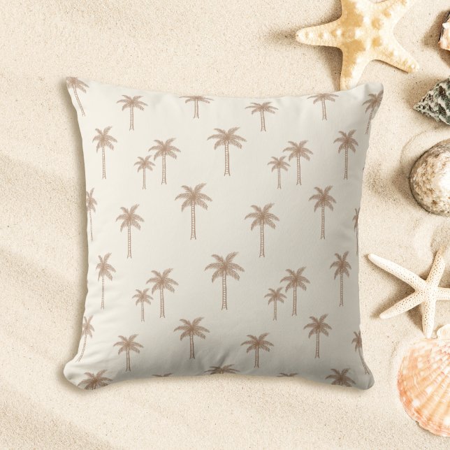 Palm Trees Boho Coastal Farmhouse Beige And Tan Throw Pillow (Creator Uploaded)