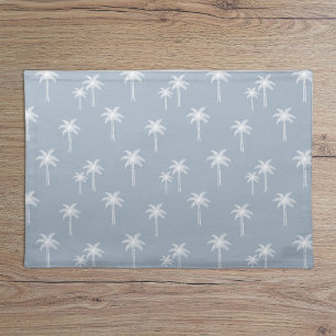 Palm Trees Boho Coastal Farmhouse Dusty Blue Cloth Placemat