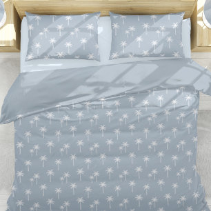 Palm Trees Boho Coastal Farmhouse Dusty Blue Duvet Cover