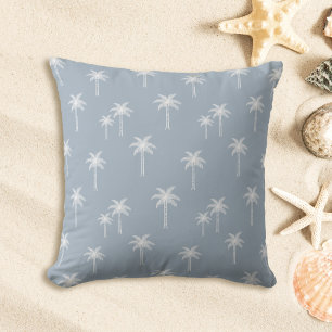 Palm Trees Boho Coastal Farmhouse Dusty Blue Throw Pillow
