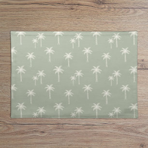 Palm Trees Boho Coastal Farmhouse Muted Sage Green Cloth Placemat