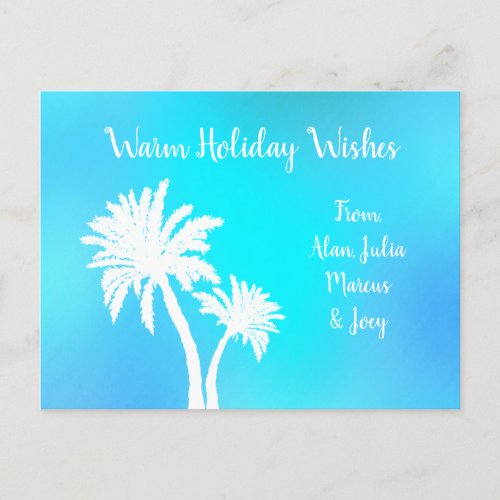 Palm Trees Bright Aqua Warm Christmas Wishes Postcard