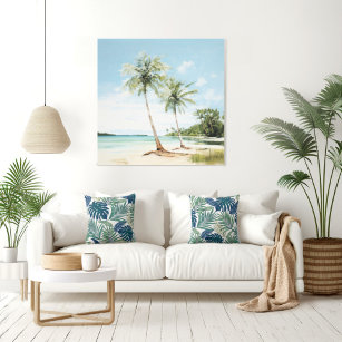 Palm Trees By the Sea in Watercolor Canvas Print