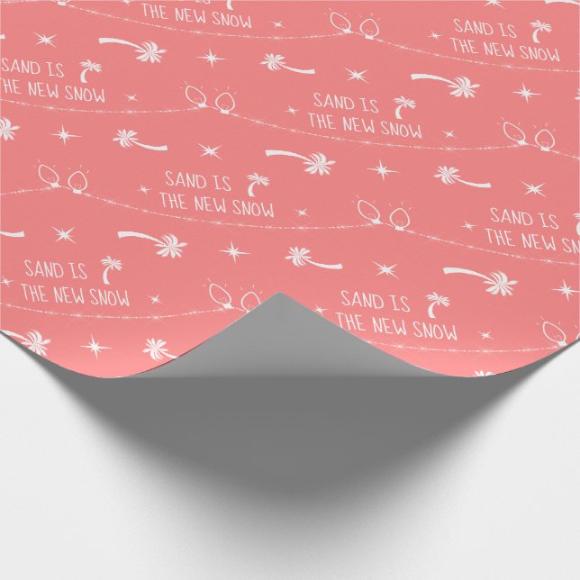 Palm Trees & Christmas Lights Sand & Snow | Coral Wrapping Paper (Corner)