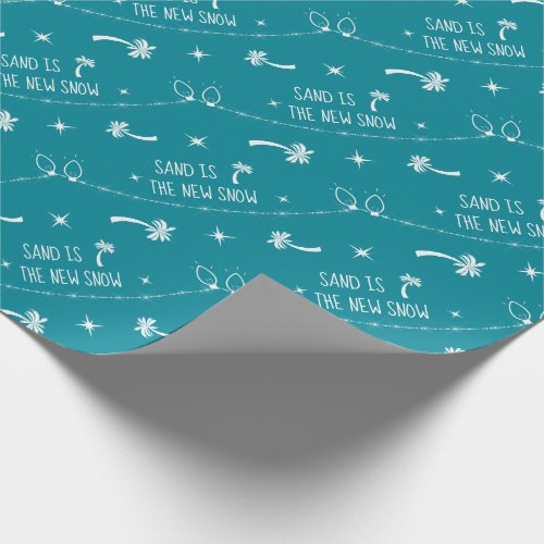 Palm Trees  Christmas Lights Sand  Snow  Teal Wrapping Paper
