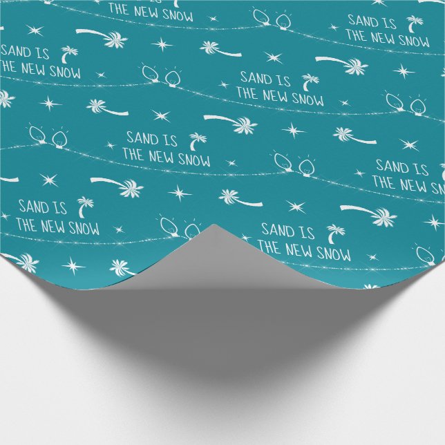 Palm Trees & Christmas Lights Sand & Snow | Teal Wrapping Paper (Corner)