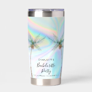 Palm Trees Coastal Bachelorette Party Holographic Insulated Tumbler