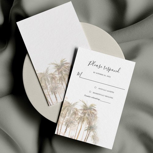 Palm Trees Coastal Watercolor Wedding RSVP Card