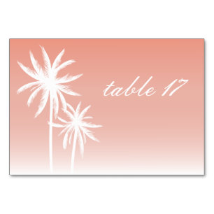 Palm Trees Coral Wedding Table Number Card