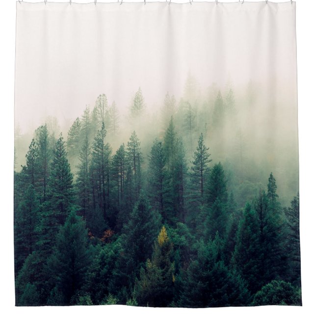 PALM TREES COVERED WITH FOG SHOWER CURTAIN (Front)
