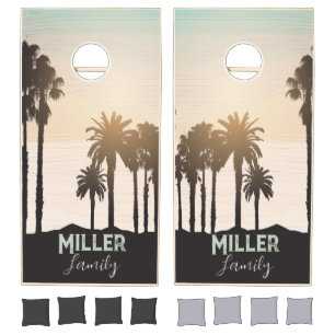 Palm Trees Custom Cornhole Boards with Family Name Cornhole Set