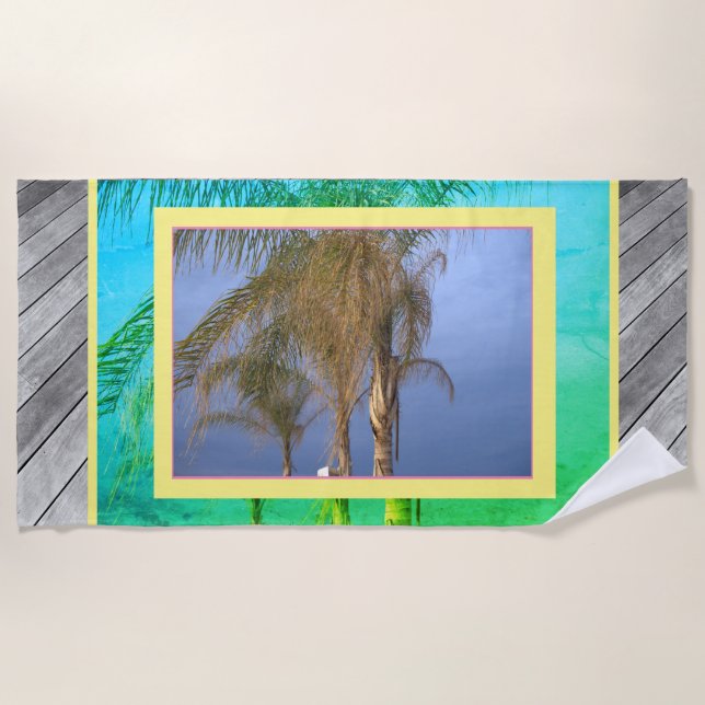 Palm Trees Deck Boards Beach Towel (Front)