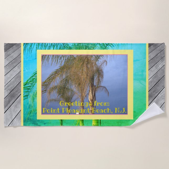 Palm Trees Deck Boards N.J. Beach Towel (Front)