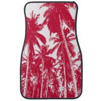 Palm Trees Design as Silhouette in Red and White Car Floor Mat