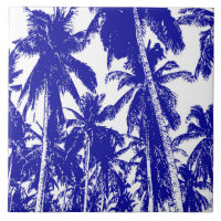 Palm Trees Design Blue & White Ceramic Tile