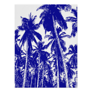 Palm Trees Design Blue & White Posterized Effect Poster