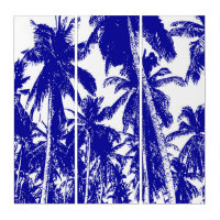 Palm Trees Design in Blue and White Triptych
