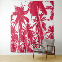Palm Trees Design Red & White Posterised Effect Tapestry