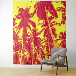 Palm Trees Design Red & Yellow Posterised Effect Tapestry