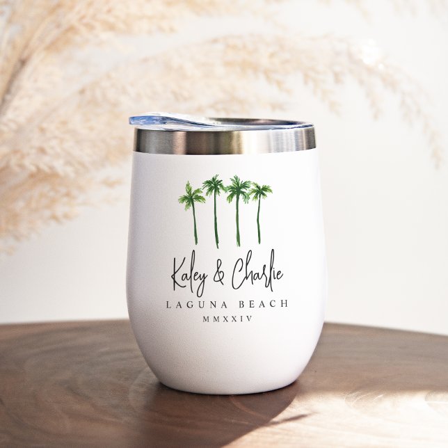 Palm Trees Destination Wedding Favor Thermal Wine Tumbler (Creator Uploaded)