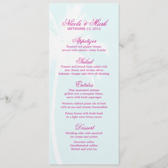 Palm Trees Destination Wedding Menu Cards (Front)