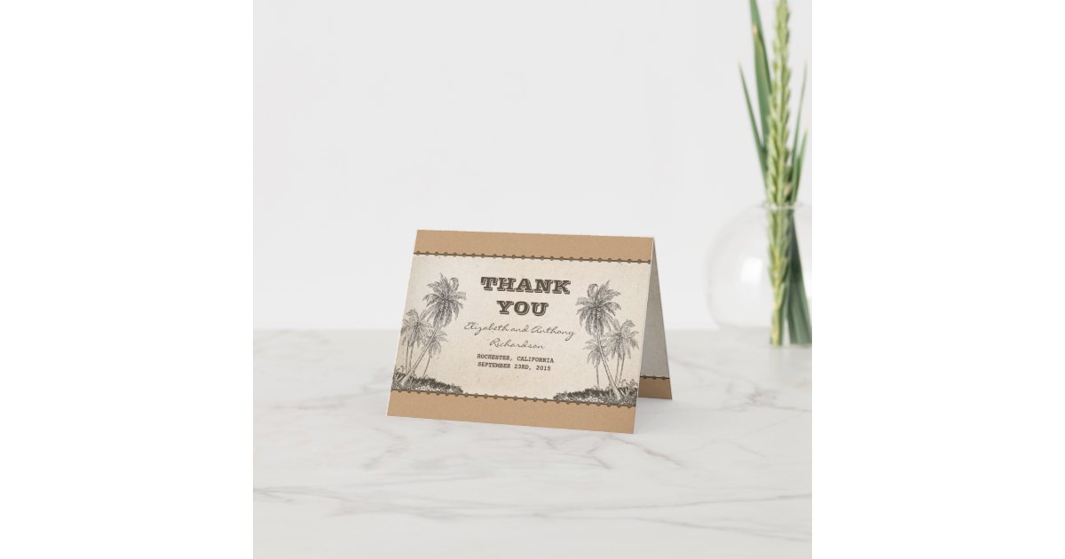 palm trees destination wedding thank you card | Zazzle