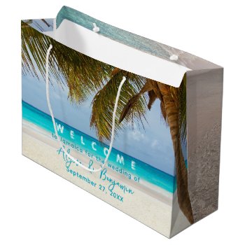 Palm Trees Destination Wedding Welcome Paper Bag by sandpiperWedding at Zazzle