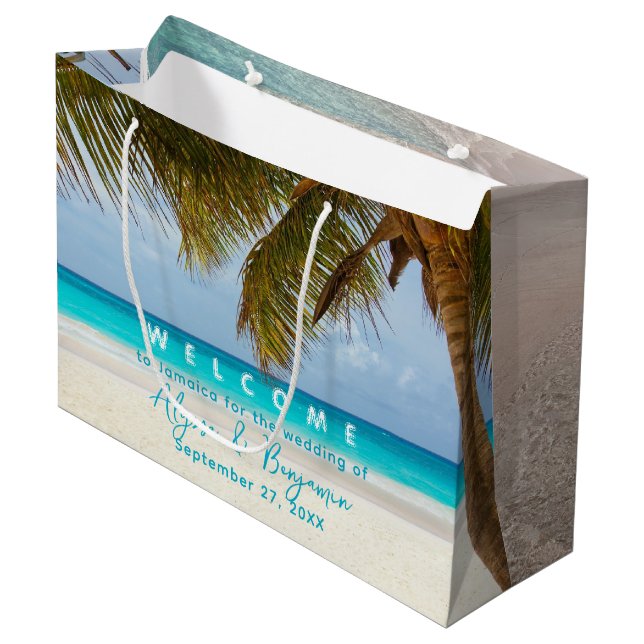 Palm Trees Destination Wedding Welcome Paper Bag (Front Angled)