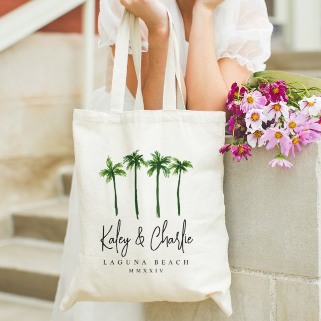 Palm Trees Destination Wedding Welcome Tote Bag (Tropical palm tree wedding totes)