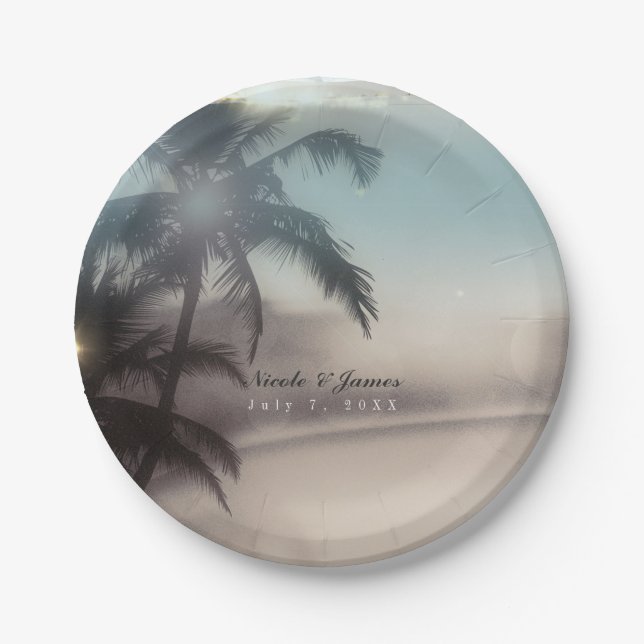 Palm Trees Elegant Chic Tropical Beach Party Paper Plates (Front)
