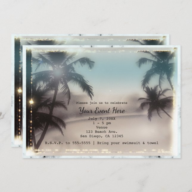 Palm Trees Elegant Tropical Beach Invitations (Front/Back)