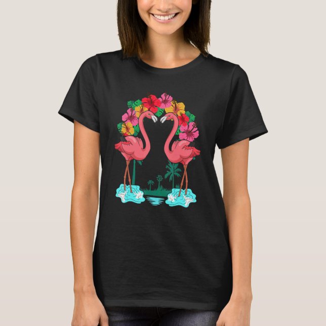 Palm Trees Exotic Bird Animal Tropical Flowers Fla T-Shirt (Front)