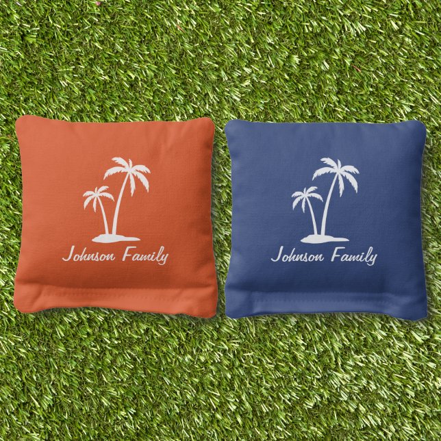 Palm Trees Family Name Customizable  Cornhole Bags (Grass)