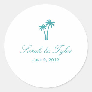 Palm Trees Favor Sticker - White/Aqua