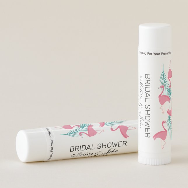 Palm Trees Flamingo Tropical Bridal Shower Name  Lip Balm (Front)