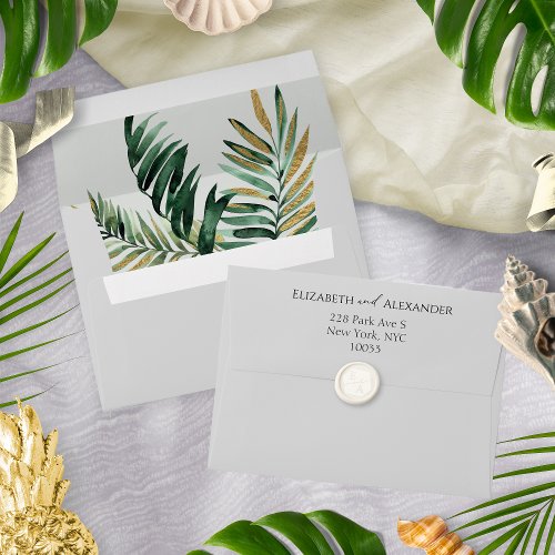 Palm Trees Gilded Liner  Return Address Envelope
