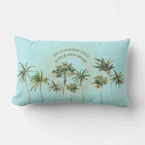 Palm Trees Gold Sun Aqua Outdoor Patio Lumbar Pillow