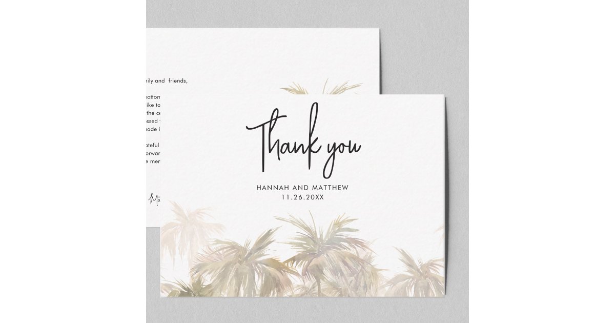 Palm Trees Hand-Lettered Wedding Thank You Note Card | Zazzle