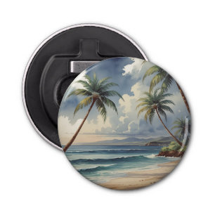 Palm Trees Hawaiian Travel Honolulu Blue Sea Bottle Opener