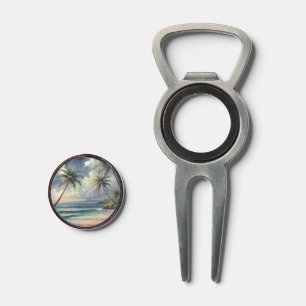 Palm Trees Hawaiian Travel Honolulu Blue Sea Divot Tool