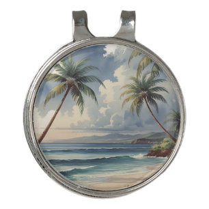 Palm Trees Hawaiian Travel Honolulu Blue Sea Golf Hat Clip