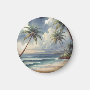 Palm Trees Hawaiian Travel Honolulu Blue Sea Magnet