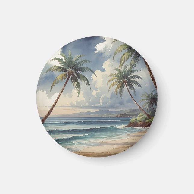 Palm Trees Hawaiian Travel Honolulu Blue Sea Magnet (Front)