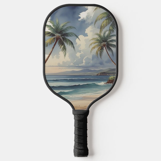 Palm Trees Hawaiian Travel Honolulu Blue Sea Pickleball Paddle (Front)