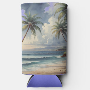 Palm Trees Hawaiian Travel Honolulu Blue Sea Seltzer Can Cooler