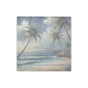 Palm Trees Hawaiian Travel Honolulu Blue Sea Stone Magnet