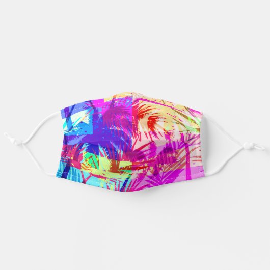 Palm Trees Hot Pink Blues Tropical Plants Adult Cloth Face Mask (Front, Unfolded)