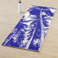 Palm Trees in a Blue and White Posterised Design Yoga Mat