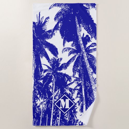 Palm Trees in a Blue Posterised Design Beach Towel