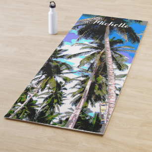 Palm Trees in a Colourful Posterised Design Yoga Mat